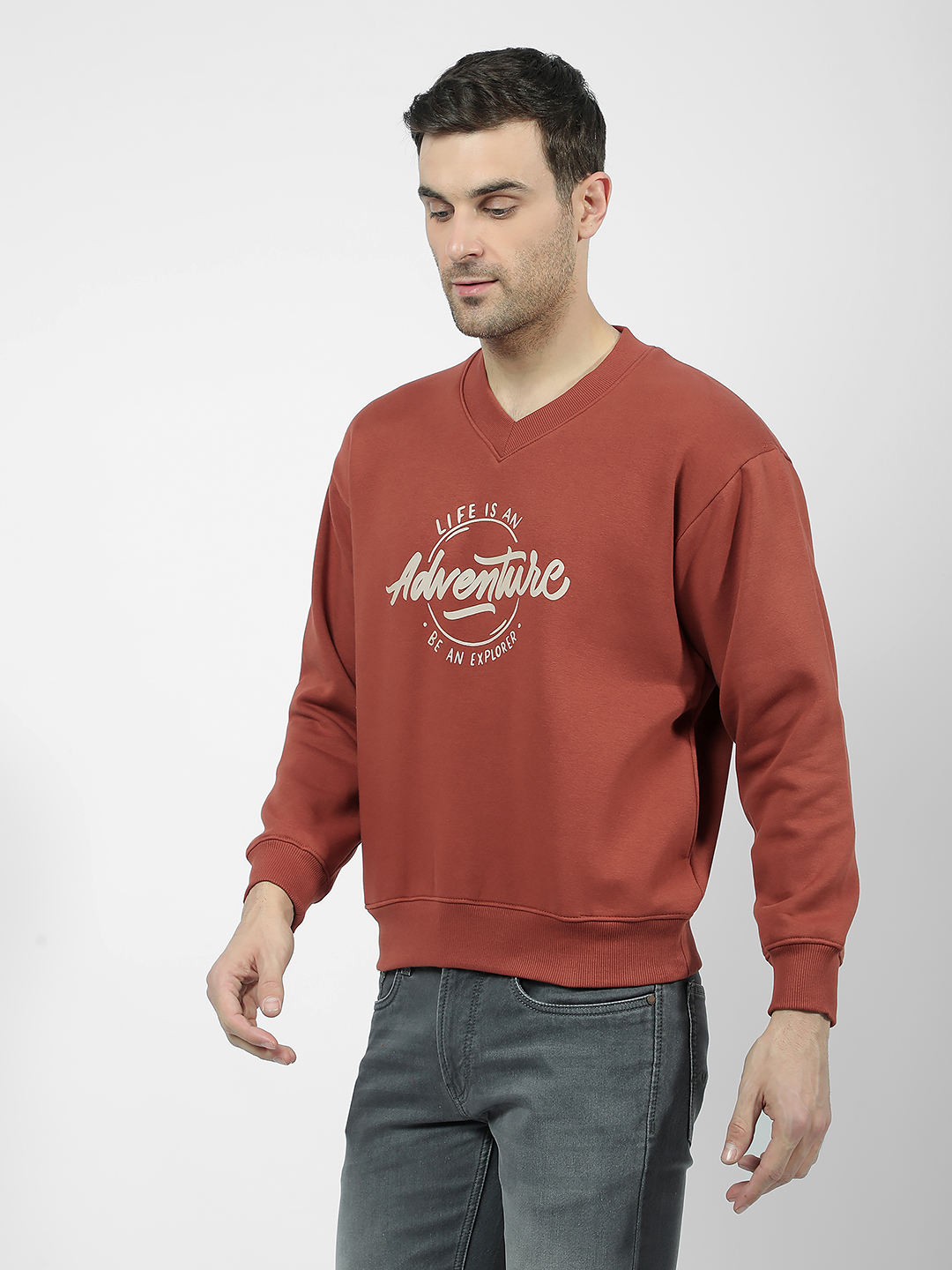 Numero Uno Men Brown V-Neck Sweatshirts
